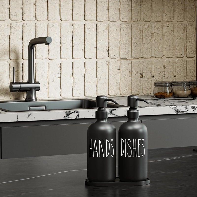 MOMEEMO Black Soap Dispenser Set, Contains Dish and Hand Soap Dispenser, Suitable for Kitchen Decor and Accessories. (Black) - Image 3